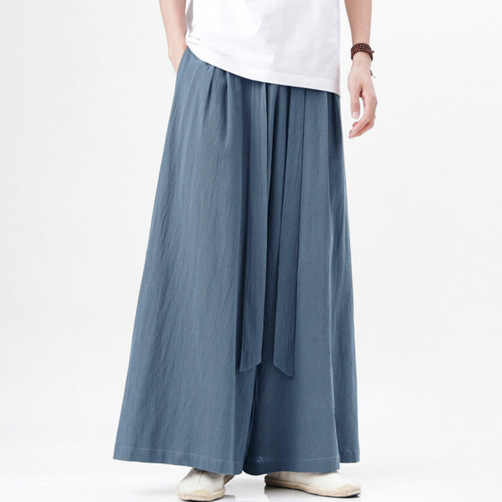 Buddha Stones春 カジュアル スポーツ ドローストリングデザイン メンズ コットンリネン ワイドレッグパンツ ポケット付き - image 6