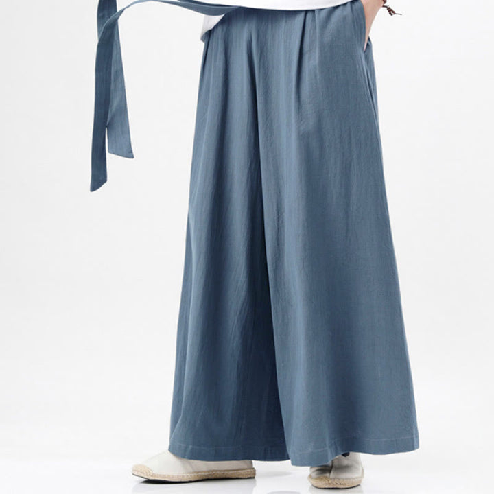Buddha Stones春 カジュアル スポーツ ドローストリングデザイン メンズ コットンリネン ワイドレッグパンツ ポケット付き - image 4