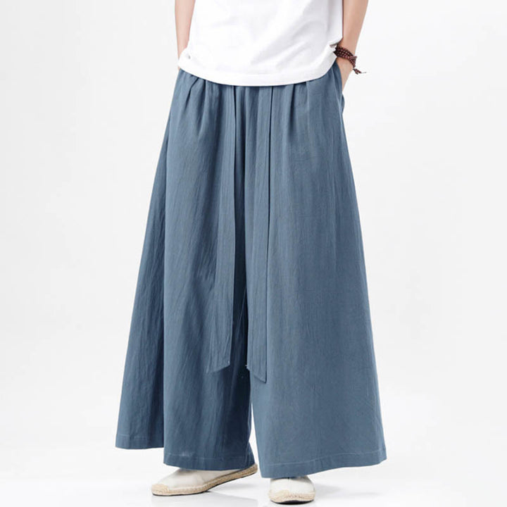 Buddha Stones春 カジュアル スポーツ ドローストリングデザイン メンズ コットンリネン ワイドレッグパンツ ポケット付き - image 2