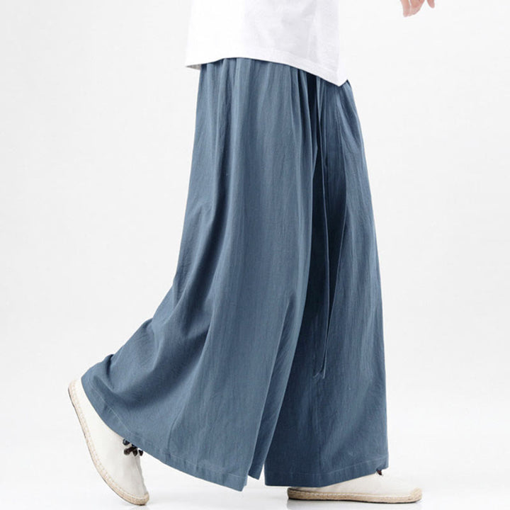Buddha Stones春 カジュアル スポーツ ドローストリングデザイン メンズ コットンリネン ワイドレッグパンツ ポケット付き - image 7