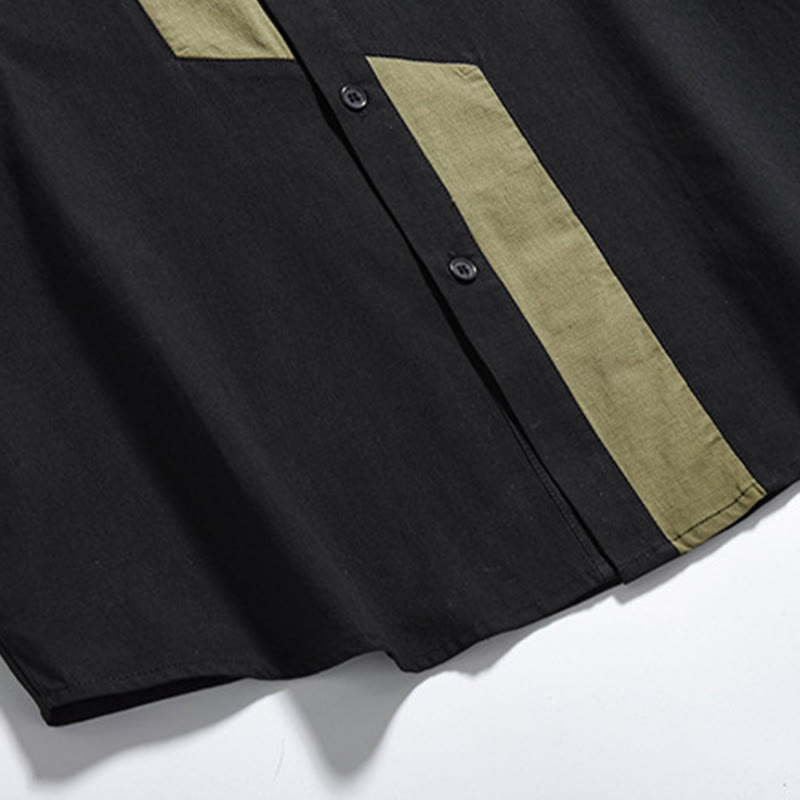 Buddha Stonesカジュアルカラーマッチング中国カエルボタンデザイン唐装メンズ半袖コットンリネンシャツ - image 29