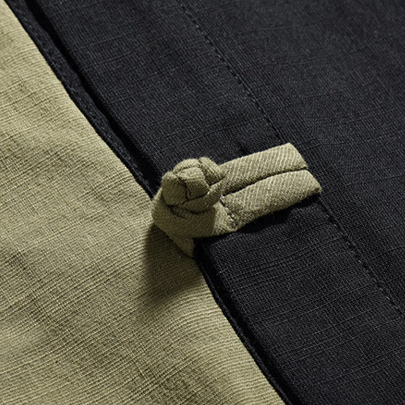 Buddha Stonesカジュアルカラーマッチング中国カエルボタンデザイン唐装メンズ半袖コットンリネンシャツ - image 28