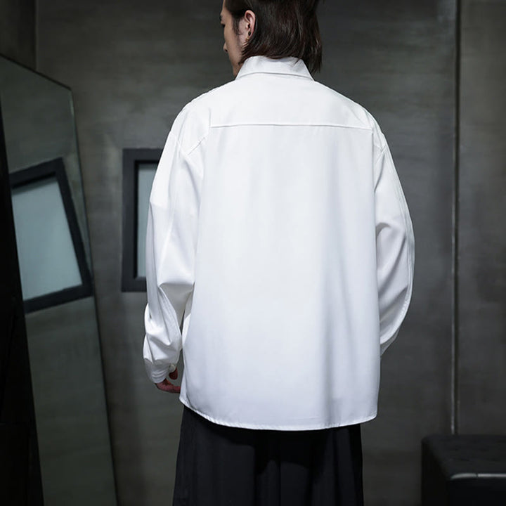 Buddha Stonesヴィンテージ純色中国風カエルボタンデザイン刺繍ラペルメンズ長袖シャツ - image 20