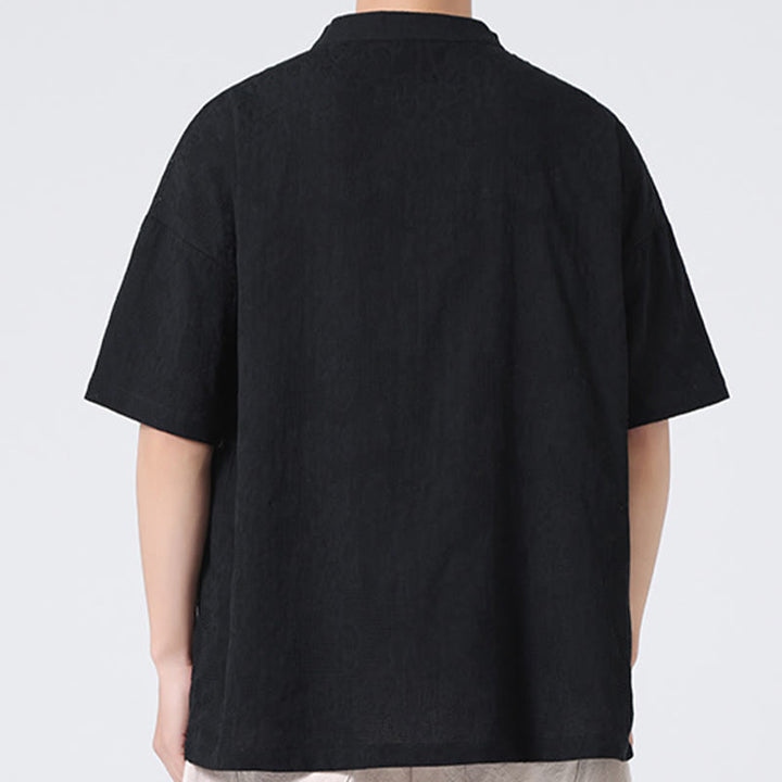 Buddha Stonesレトロ 純色 カエルボタンデザイン ジャカード 花柄 メンズ 半袖 コットンリネン シャツ - image 29