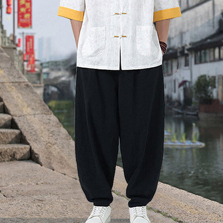 Buddha Stonesレトロプリント花柄カエルボタンデザインスタンドカラーメンズ半袖コットンシャツポケット付き - image 10