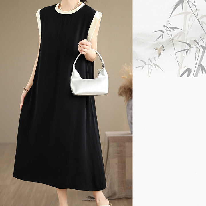 Buddha Stonesピュアカラー スリットデザイン ノースリーブ コットン ミディドレス ポケット付き - image 5