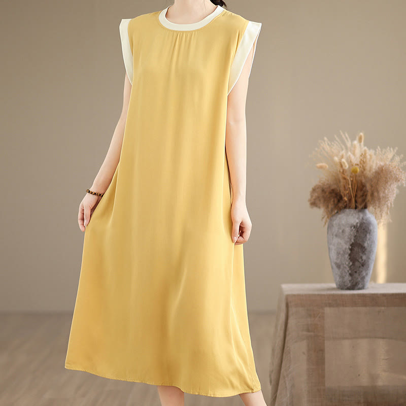 Buddha Stonesピュアカラー スリットデザイン ノースリーブ コットン ミディドレス ポケット付き - image 29