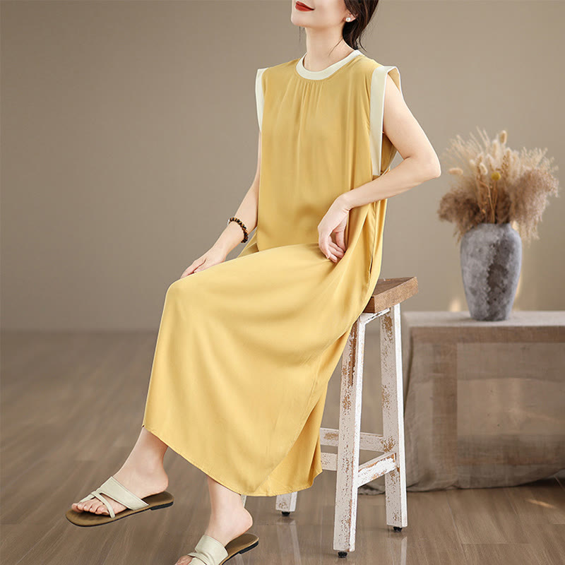 Buddha Stonesピュアカラー スリットデザイン ノースリーブ コットン ミディドレス ポケット付き - 金 - US12、 UK/AU16、 EU44 (2XL) - image 27