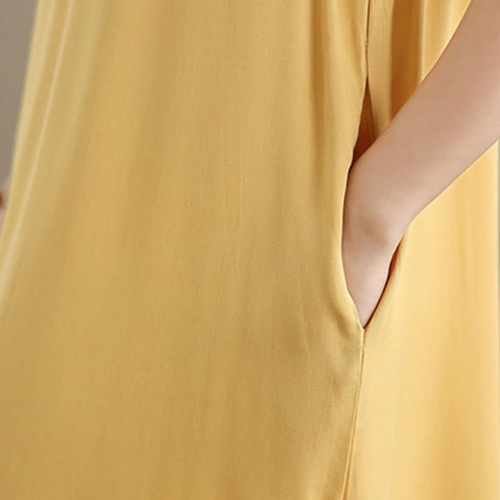 Buddha Stonesピュアカラー スリットデザイン ノースリーブ コットン ミディドレス ポケット付き - image 33