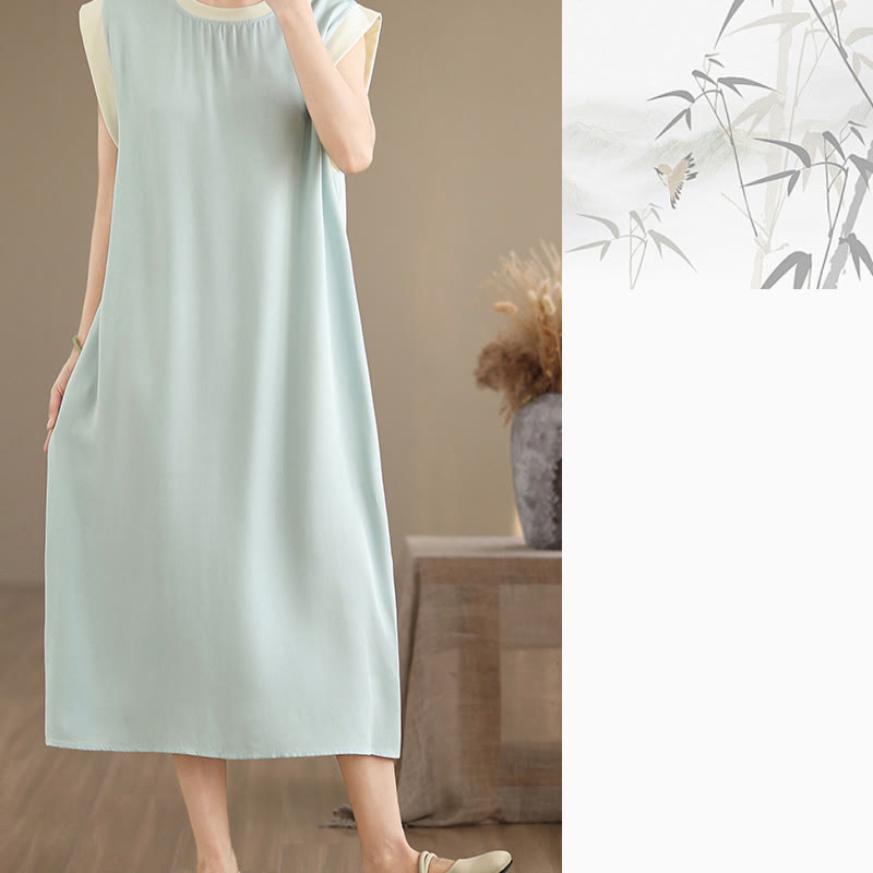 Buddha Stonesピュアカラー スリットデザイン ノースリーブ コットン ミディドレス ポケット付き - image 26