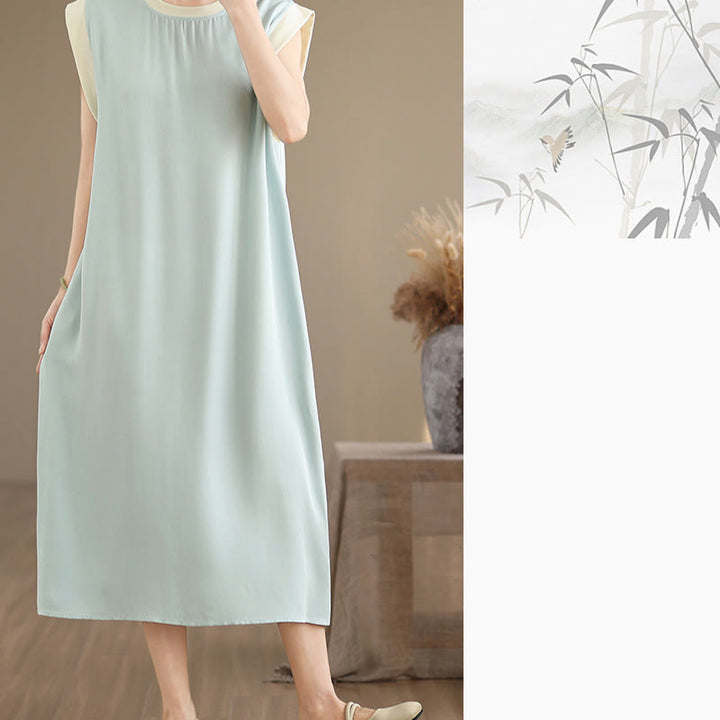 Buddha Stonesピュアカラー スリットデザイン ノースリーブ コットン ミディドレス ポケット付き - image 26