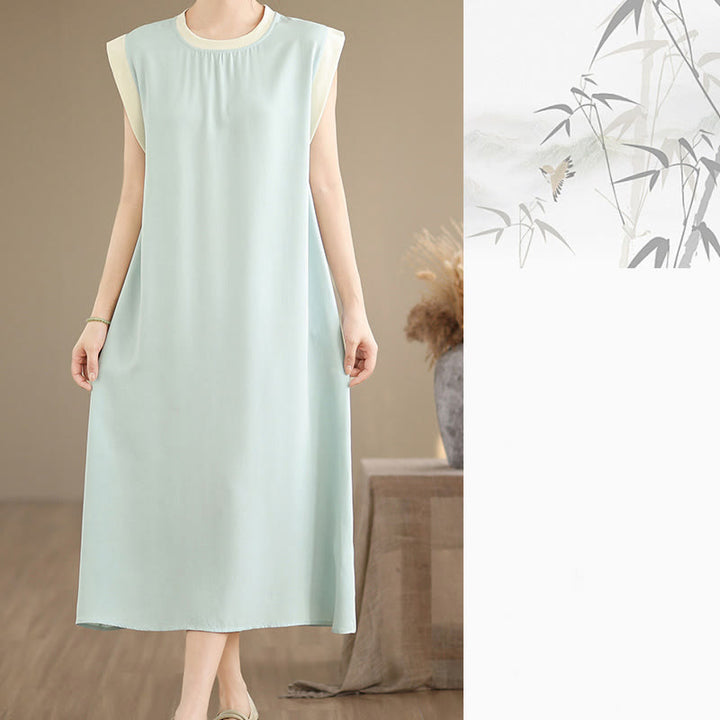 Buddha Stonesピュアカラー スリットデザイン ノースリーブ コットン ミディドレス ポケット付き - image 25