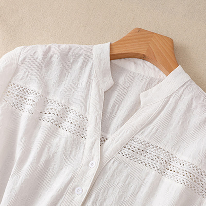 Buddha Stonesサマー 無地 中空 ジャカードデザイン コットン 半袖 ミディドレス ポケット付き - image 2