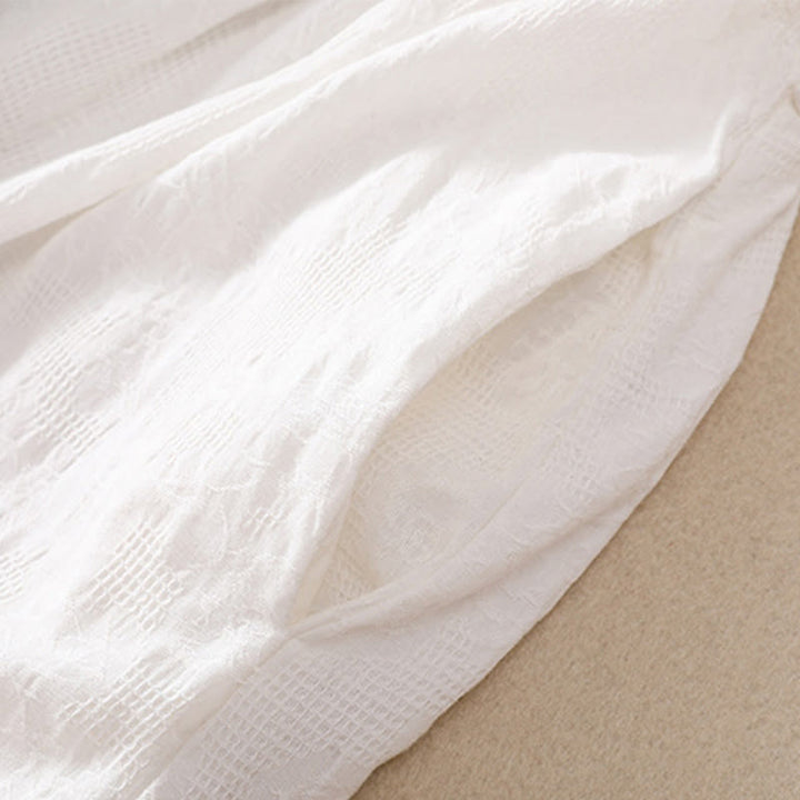 Buddha Stonesサマー 無地 中空 ジャカードデザイン コットン 半袖 ミディドレス ポケット付き - image 4