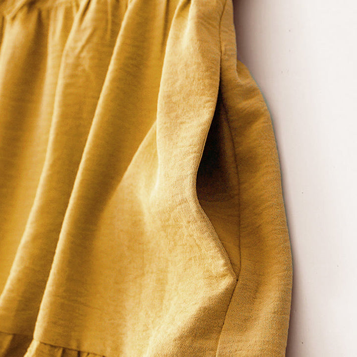 Buddha Stonesカジュアル 無地 ハンドメイド レースアップ ミディドレス コットンリネン ノースリーブ ポケット付き - image 15