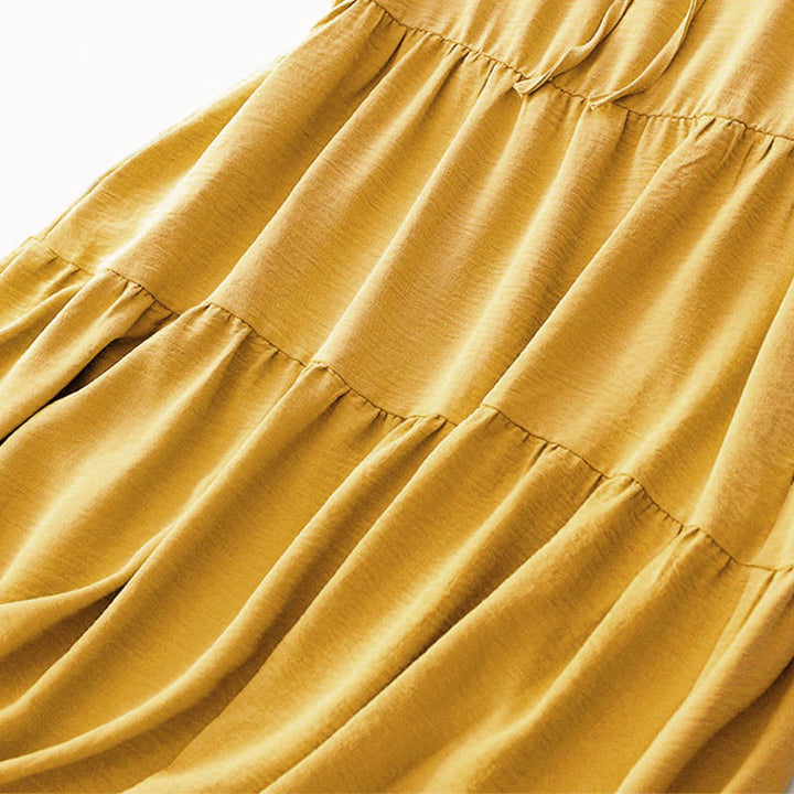 Buddha Stonesカジュアル 無地 ハンドメイド レースアップ ミディドレス コットンリネン ノースリーブ ポケット付き - image 13