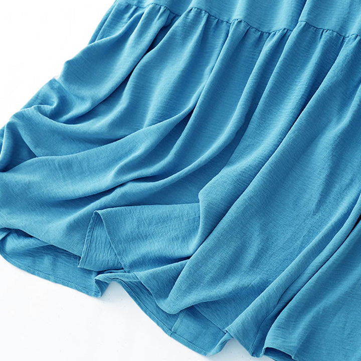 Buddha Stonesカジュアル 無地 ハンドメイド レースアップ ミディドレス コットンリネン ノースリーブ ポケット付き - image 6