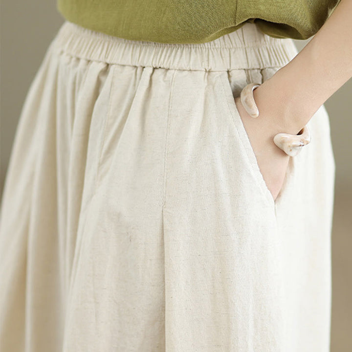 Buddha Stones通勤用 シンプル レースデザイン 7-8丈 レディース ワイドレッグ コットンリネン パンツ ポケット付き - image 7