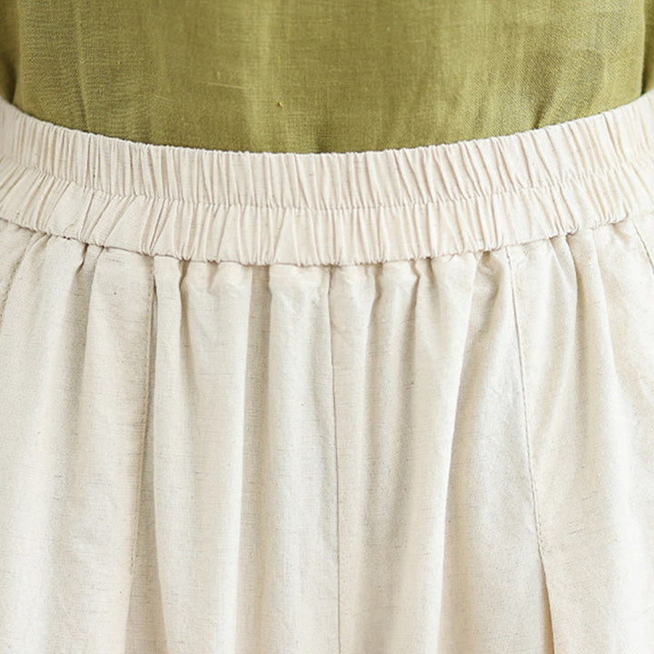 Buddha Stones通勤用 シンプル レースデザイン 7-8丈 レディース ワイドレッグ コットンリネン パンツ ポケット付き - image 8