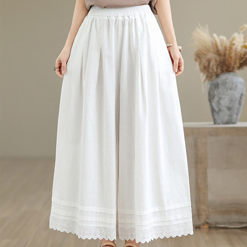 Buddha Stones通勤用 シンプル レースデザイン 7-8丈 レディース ワイドレッグ コットンリネン パンツ ポケット付き - image 20