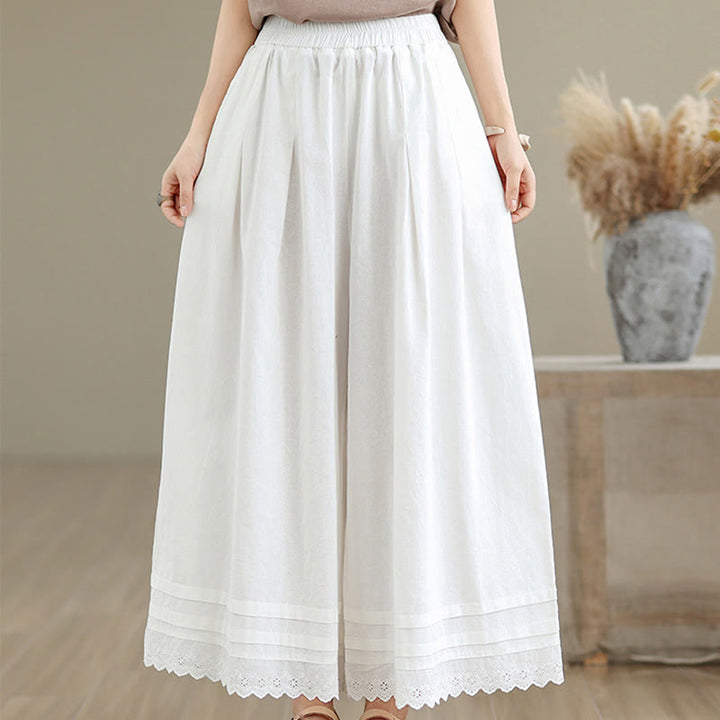 Buddha Stones通勤用 シンプル レースデザイン 7-8丈 レディース ワイドレッグ コットンリネン パンツ ポケット付き - image 20