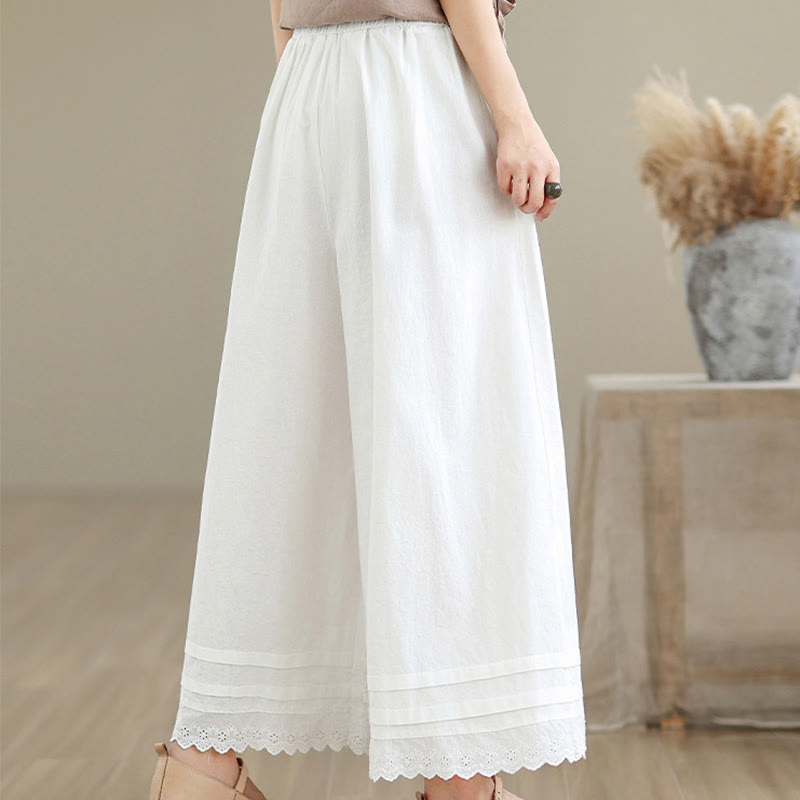 Buddha Stones通勤用シンプルレースデザイン7-8丈レディースワイドレッグコットンパンツ（ポケット付き） - image 19