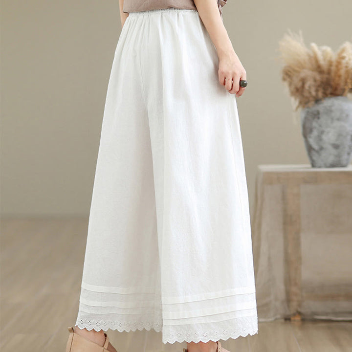 Buddha Stones通勤用シンプルレースデザイン7-8丈レディースワイドレッグコットンパンツ（ポケット付き） - image 19