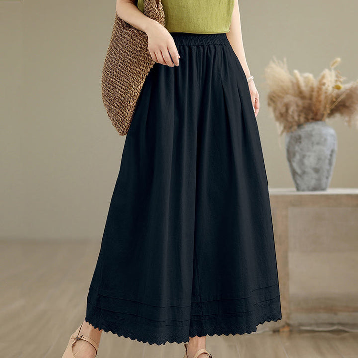 Buddha Stones通勤用シンプルレースデザイン7-8丈レディースワイドレッグコットンパンツ（ポケット付き） - image 13