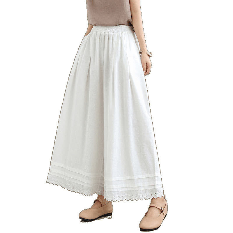 Buddha Stones通勤用 シンプル レースデザイン 7-8丈 レディース ワイドレッグ コットンリネン パンツ ポケット付き - image 22