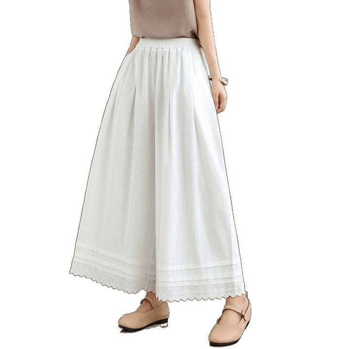 Buddha Stones通勤用 シンプル レースデザイン 7-8丈 レディース ワイドレッグ コットンリネン パンツ ポケット付き - image 22