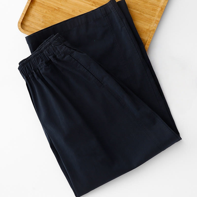 Buddha Stones春の通勤用 無地 ハイウエスト レディース ワイドレッグ コットンリネン パンツ ポケット付き - image 11