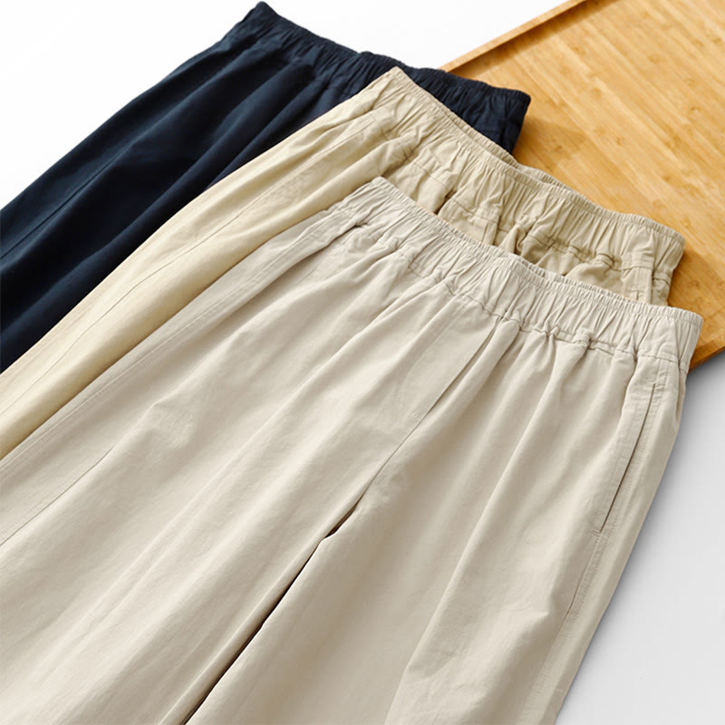 Buddha Stones春の通勤用 無地 ハイウエスト レディース ワイドレッグ コットンリネン パンツ ポケット付き - image 26