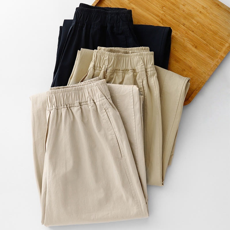 Buddha Stones春の通勤用 無地 ハイウエスト レディース ワイドレッグ コットンリネン パンツ ポケット付き - image 25