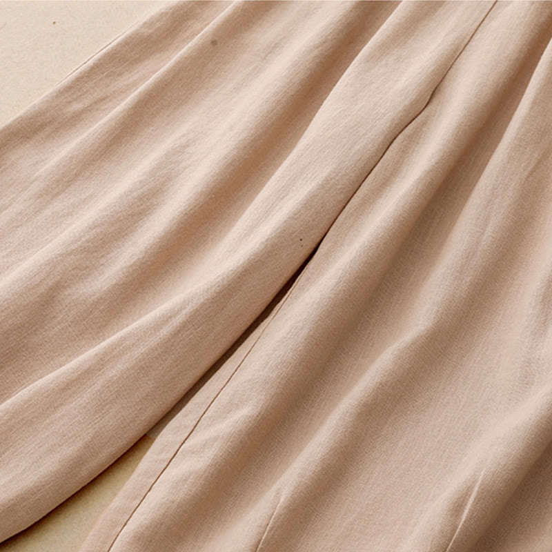 Buddha Stones通勤用ヴィンテージ無地レディースワイドレッグコットンパンツ（ポケット付き） - image 7