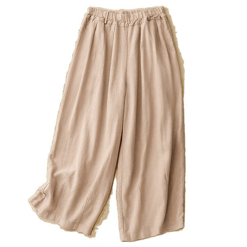 Buddha Stones通勤用ヴィンテージ無地レディースワイドレッグコットンパンツ（ポケット付き） - image 9