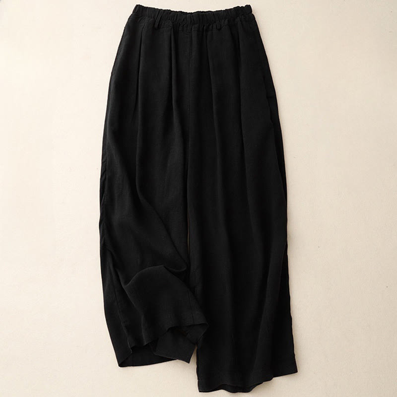 Buddha Stones通勤用ヴィンテージ無地レディースワイドレッグコットンパンツ（ポケット付き） - 黒 - US8-10，UK/AU12-14，EU40-42 (2XL) - image 15