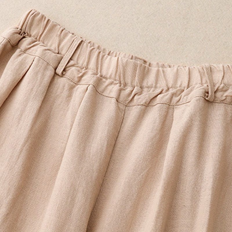 Buddha Stones通勤用ヴィンテージ無地レディースワイドレッグコットンパンツ（ポケット付き） - image 3