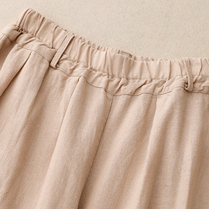 Buddha Stones通勤用ヴィンテージ無地レディースワイドレッグコットンパンツ（ポケット付き） - image 3