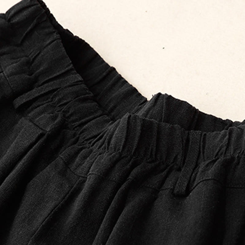 Buddha Stones通勤用ヴィンテージ無地レディースワイドレッグコットンパンツ（ポケット付き） - image 17