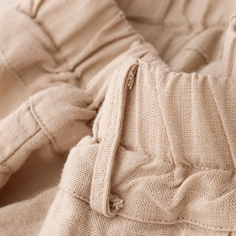 Buddha Stones通勤用ヴィンテージ無地レディースワイドレッグコットンパンツ（ポケット付き） - image 4