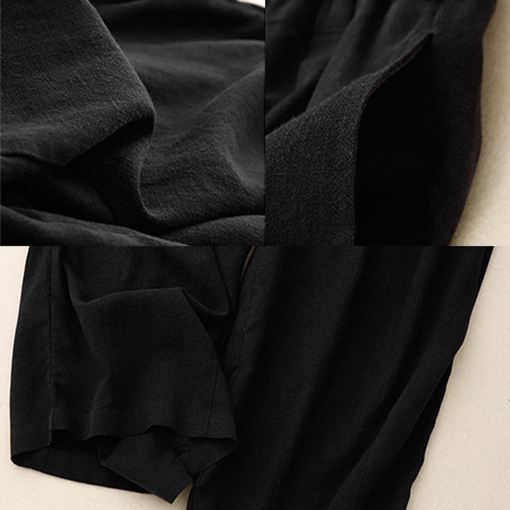 Buddha Stones通勤用ヴィンテージ無地レディースワイドレッグコットンパンツ（ポケット付き） - image 18