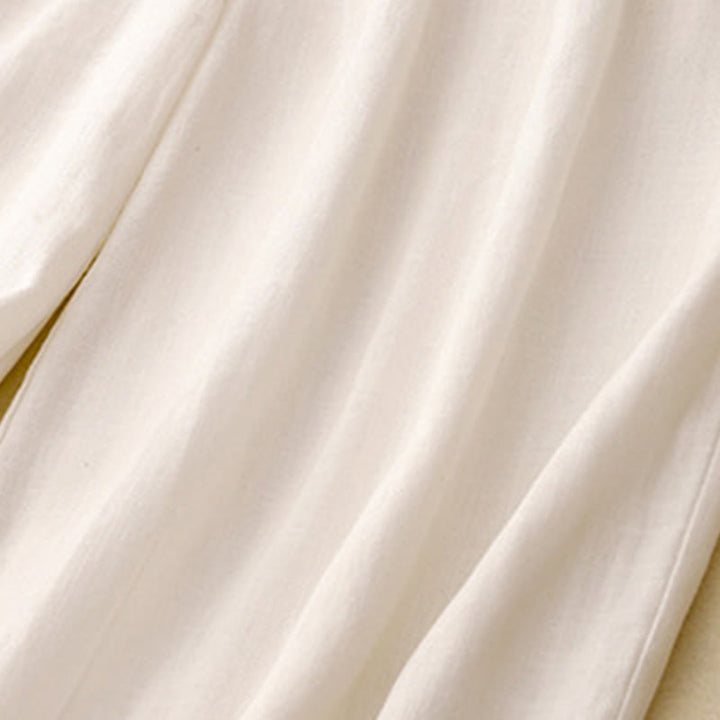 Buddha Stones通勤用ヴィンテージ無地レディースワイドレッグコットンパンツ（ポケット付き） - image 13