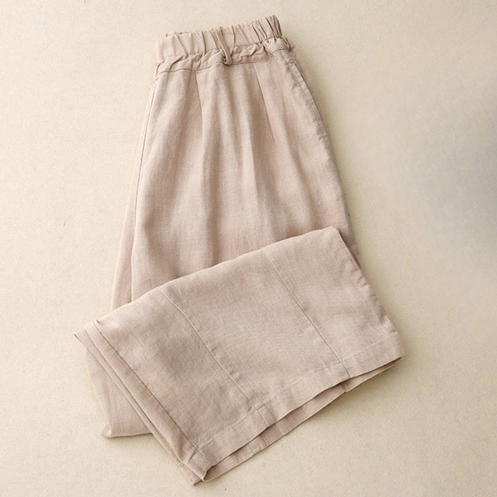 Buddha Stones通勤用ヴィンテージ無地レディースワイドレッグコットンパンツ（ポケット付き） - image 2