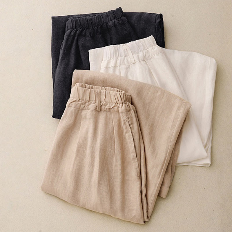 Buddha Stones通勤用ヴィンテージ無地レディースワイドレッグコットンパンツ（ポケット付き） - image 23