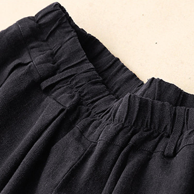 Buddha Stones通勤用ヴィンテージ無地レディースワイドレッグコットンパンツ（ポケット付き） - image 20