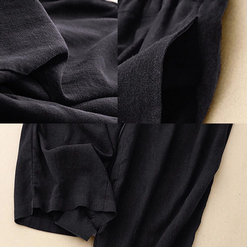 Buddha Stones通勤用ヴィンテージ無地レディースワイドレッグコットンパンツ（ポケット付き） - image 22