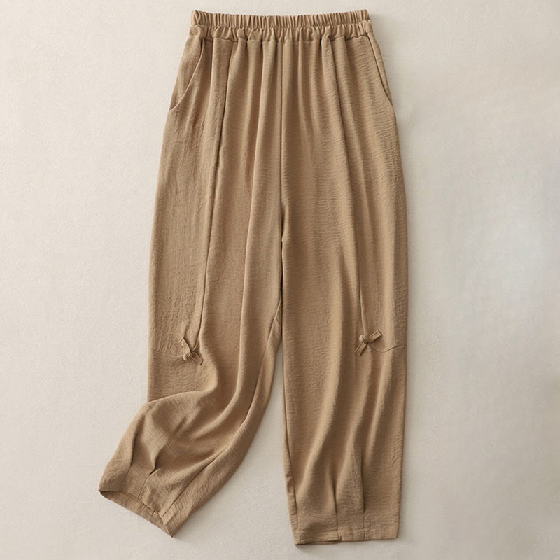 Buddha Stones通勤カジュアル 無地 フロッグボタンデザイン レディース ハーレム コットン リネン 7-8丈 ポケット付きパンツ - ペルー - US8-10，UK/AU12-14，EU40-42 (2XL) - image 14