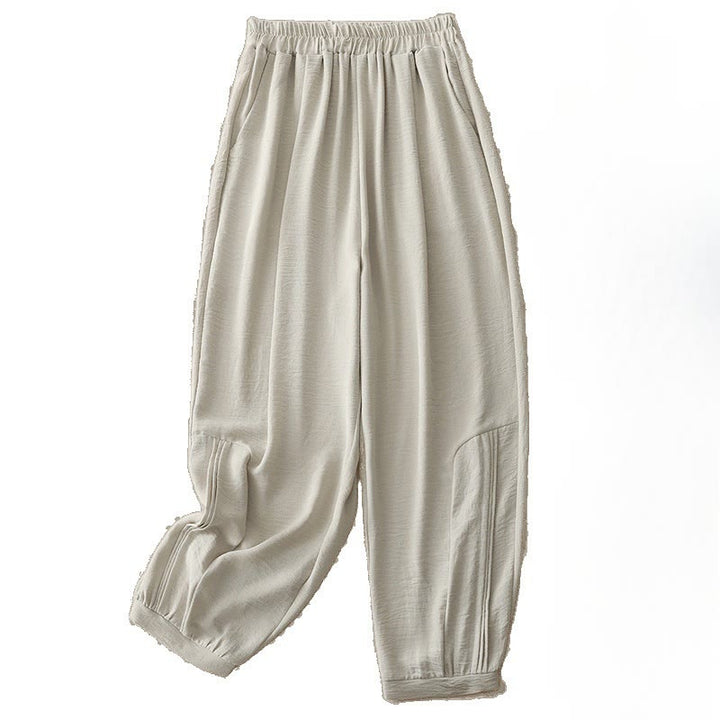 Buddha Stones夏通勤 無地プリーツデザイン 7-8丈 レディース ハーレム コットンリネン パンツ ポケット付き - image 4