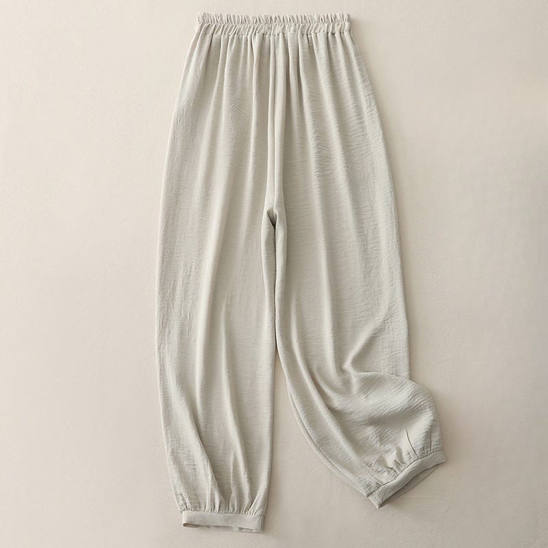 Buddha Stones夏通勤 無地プリーツデザイン 7-8丈 レディース ハーレム コットンリネン パンツ ポケット付き - image 3