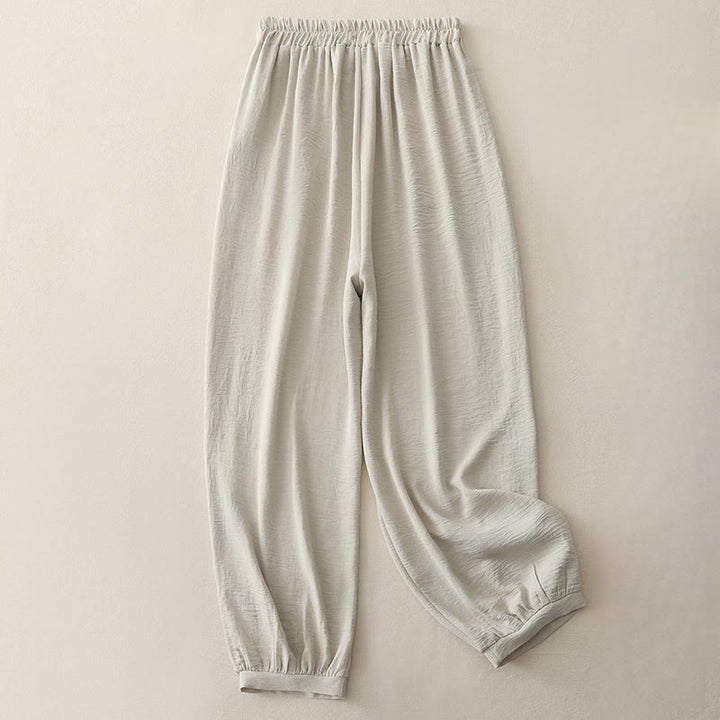 Buddha Stones夏通勤 無地プリーツデザイン 7-8丈 レディース ハーレム コットンリネン パンツ ポケット付き - image 3